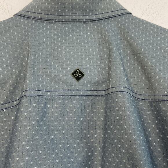 Prana Men Blue/White Two Front Pockets Button Down Long Sleeve Shirt Size L - Picture 7 of 10